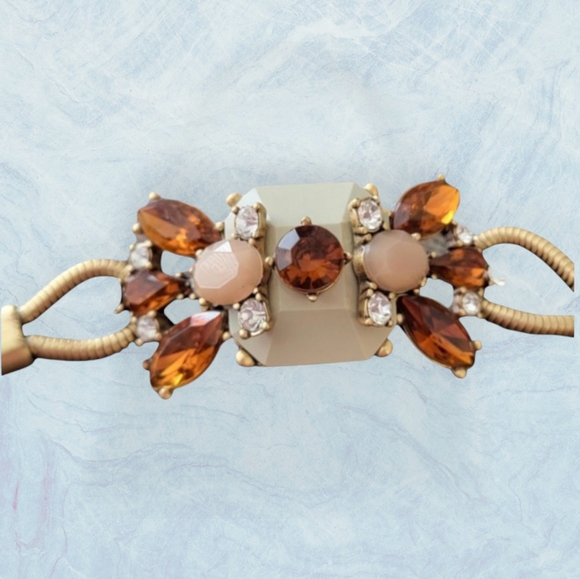 J Crew Mixed Stone Amber Pink Rhinestone Vintage Design Bracelet 8 Inches NWOT - Picture 2 of 5